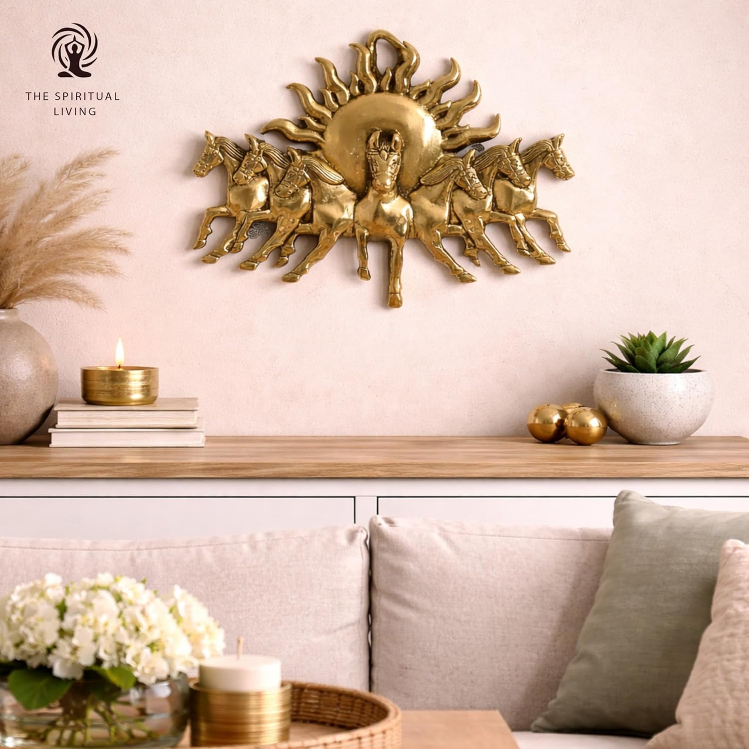 Brass 7 Horses with Rising Sun | 8.5 Inch | Seven Running Horses with Sunrise |