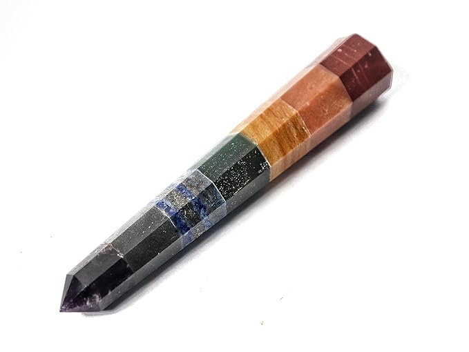 Selenite Seven Chakra Stone Crystal Wand