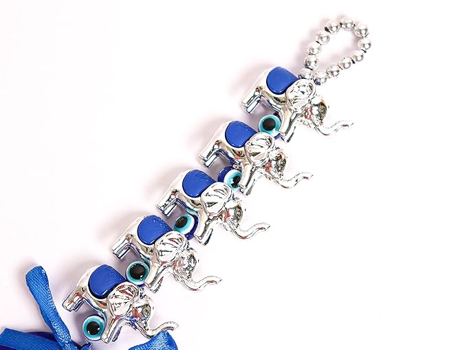 Evil Eye Wall Hanging with 5 Elephants - 8 Inch