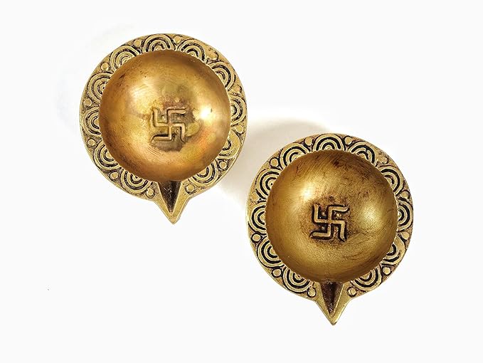 Brass Diya with Swastik & Om - 3 Inch - Pack of 2