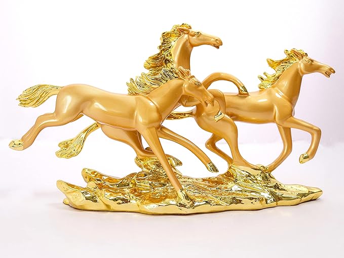 Three Golden Running Horses - 12 inch