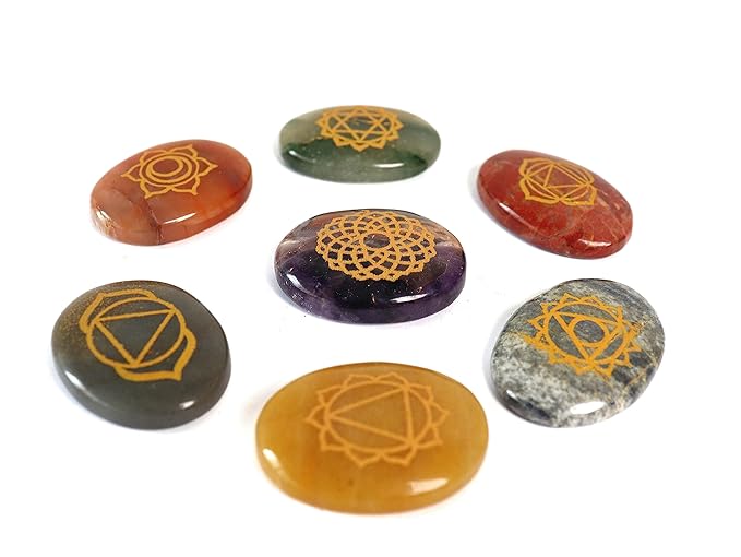 Seven Chakra Healing Stones In Wooden Box ( Set of 7 )