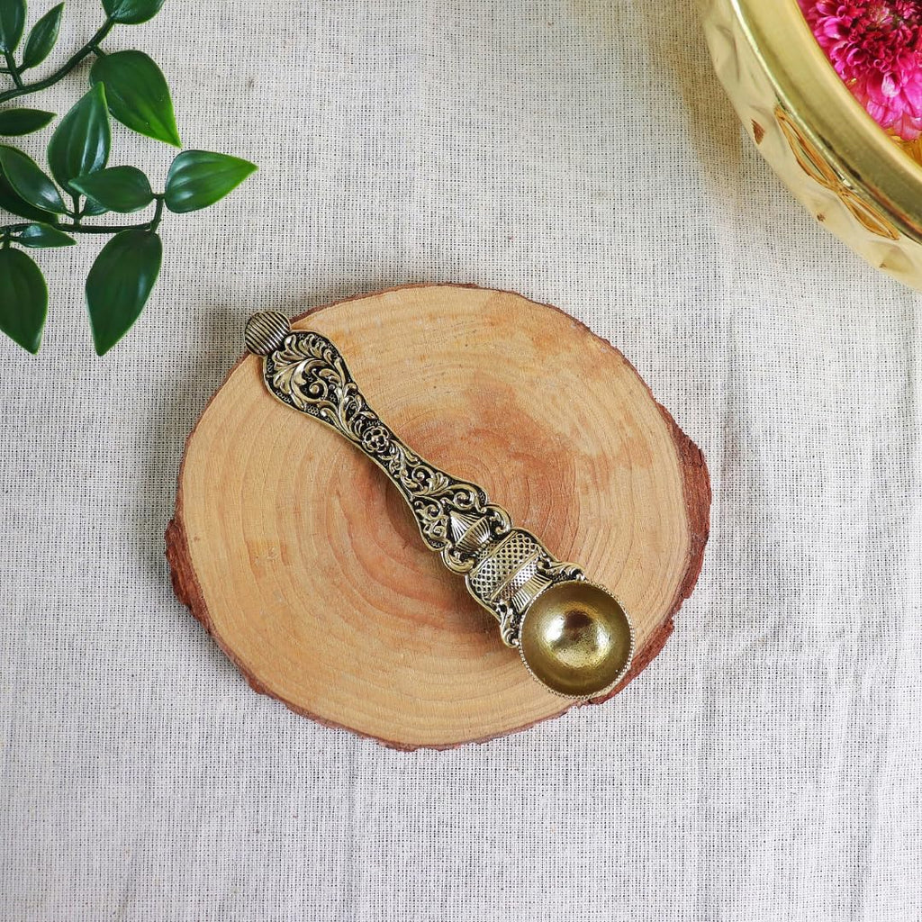 Traditional Brass Ghee Spoon | 4.5 Inch | for Hawan | Pooja Samagri | Charnamrit | Anchmani |
