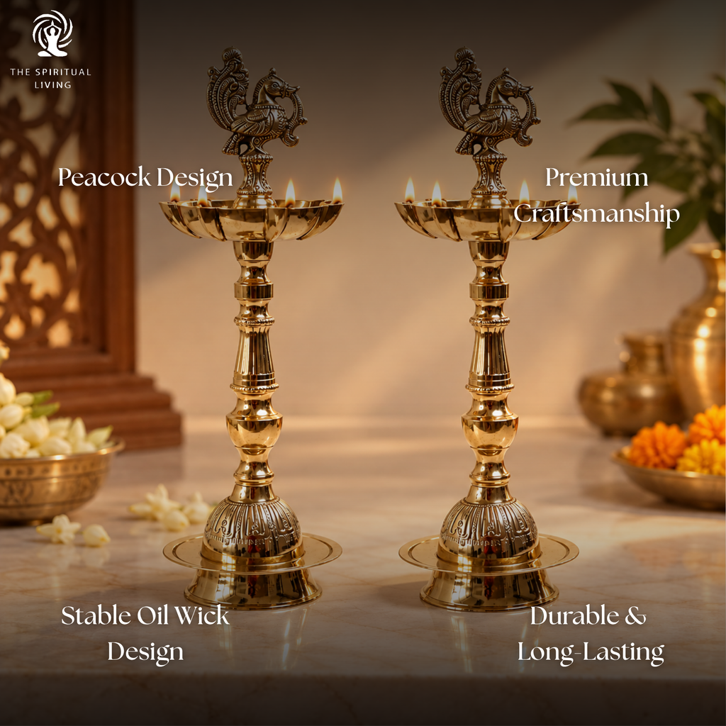 Brass Peacock Oil Wick Diya - 9 Inch - Pack of 2