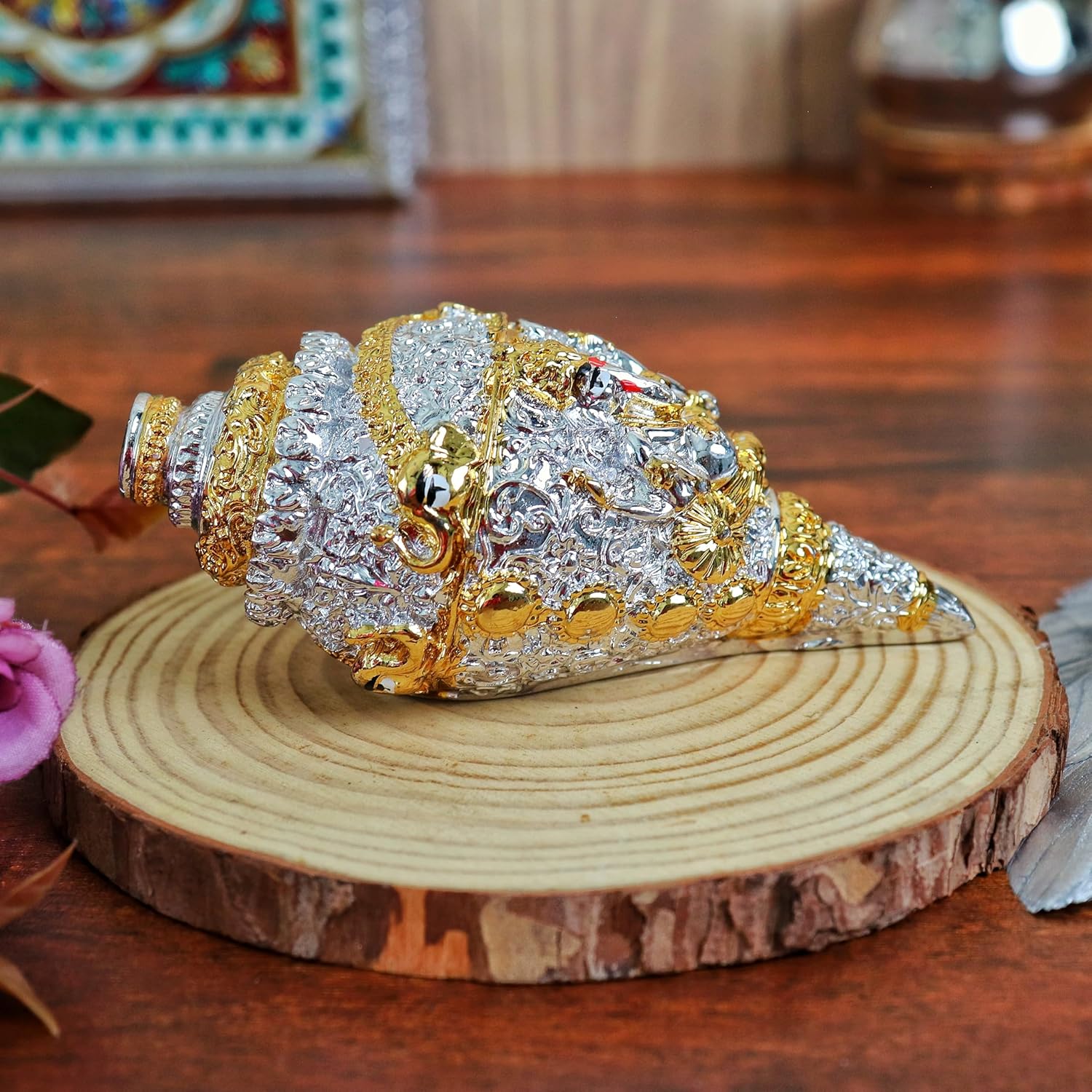 TSL Luxe Ganesh Shankh | 4.5 Inch | Office | Pooja Mandir | Home & Business Entrance | Dual Tone Conch Shell | Idol |