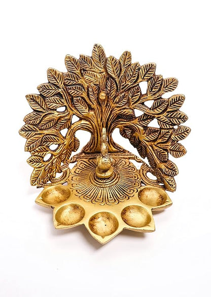 Tree Style Five Oil Wick (Brass) Diya