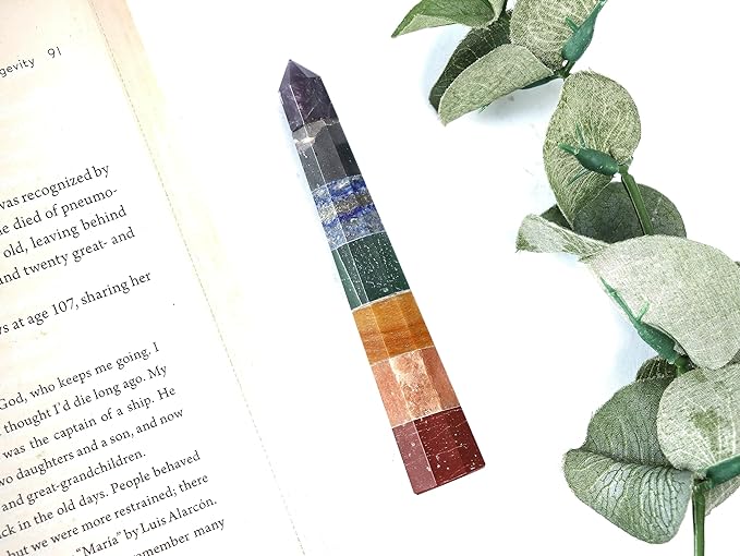 Selenite Seven Chakra Stone Crystal Wand