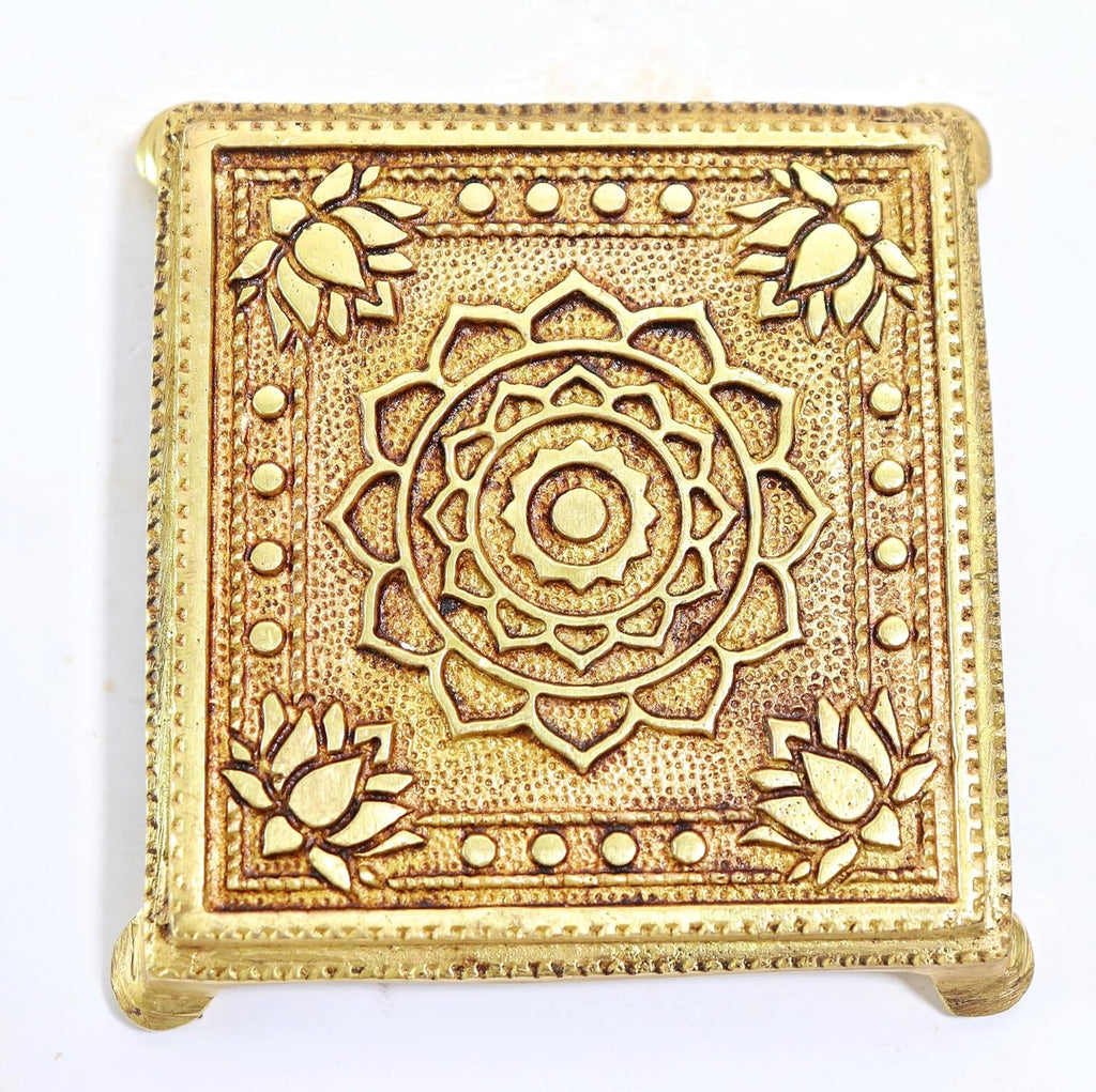 Brass Intricate Floral God Idol Chowki - 4 Inch