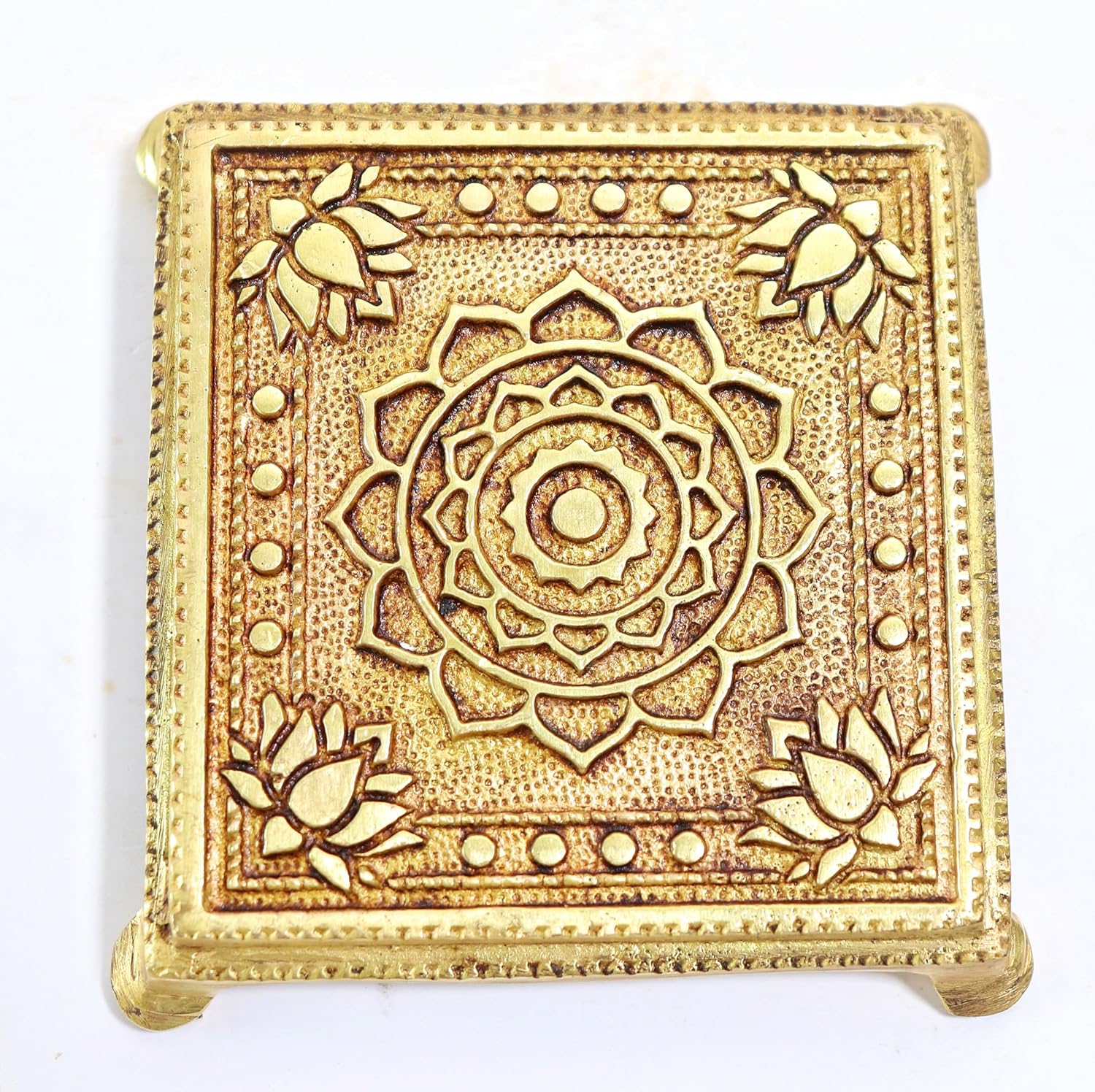 Brass Intricate Floral God Idol Chowki - 4 Inch