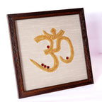 Om Wall Decor | 9.5 Inch | Hanging Wooden Decor For Pooja Room |Table Top | ॐ | Pooja Room |  Zari Art Work Wall Decor |