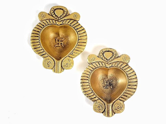 Leaf Shape Diya with Swastik & Om (Brass ) 3 INCH