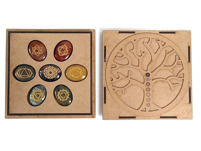 Seven Chakra Healing Stones In Wooden Box ( Set of 7 )