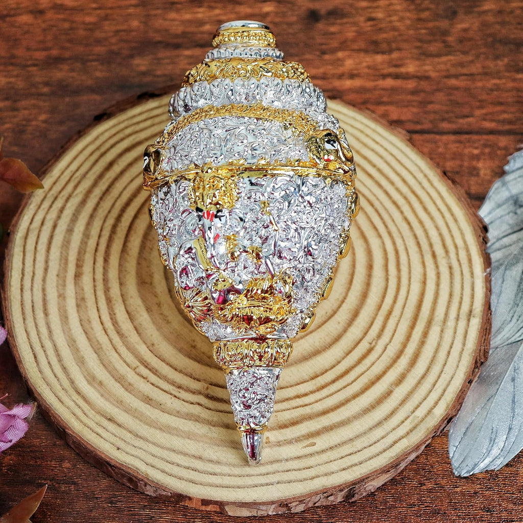 TSL Luxe Ganesh Shankh | 4.5 Inch | Office | Pooja Mandir | Home & Business Entrance | Dual Tone Conch Shell | Idol |