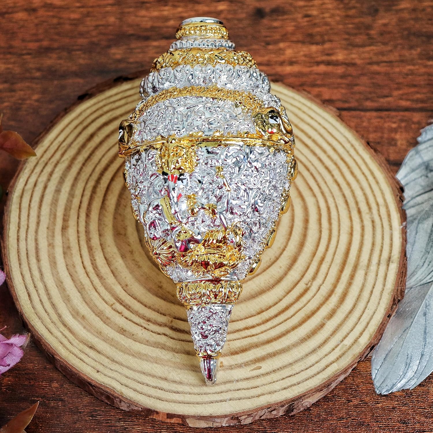 TSL Luxe Ganesh Shankh | 4.5 Inch | Office | Pooja Mandir | Home & Business Entrance | Dual Tone Conch Shell | Idol |