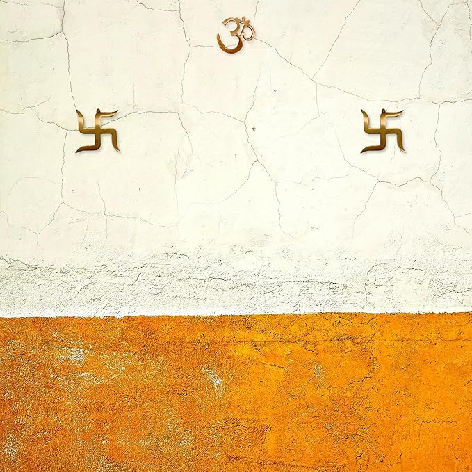 Copper Swastik Om Swastik - 3 Inch - Pack of 3