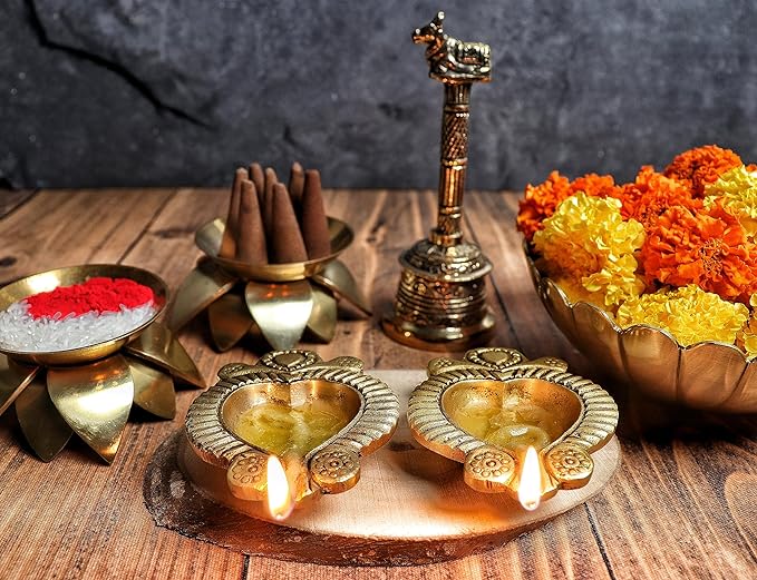Leaf Shape Diya with Swastik & Om (Brass ) 3 INCH