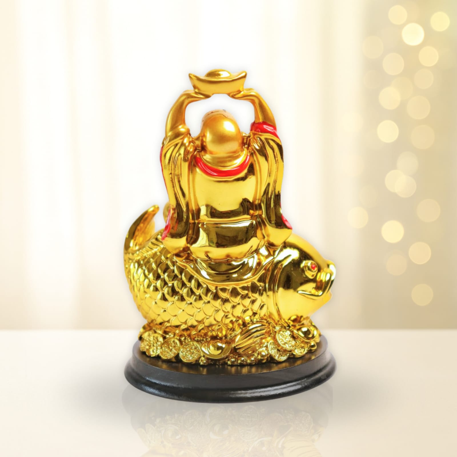 Laughing Buddha Idol on Arowana Fish | 4 Inch |