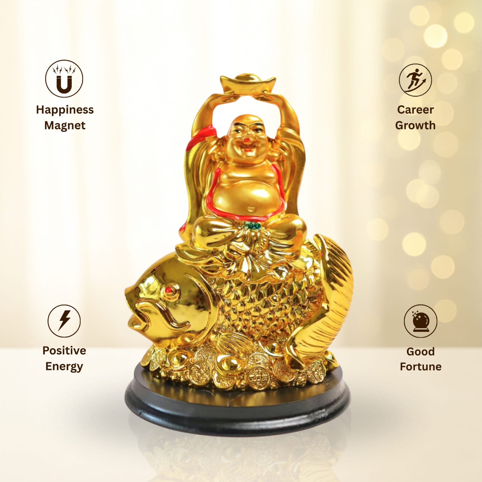 Laughing Buddha Idol on Arowana Fish | 4 Inch |