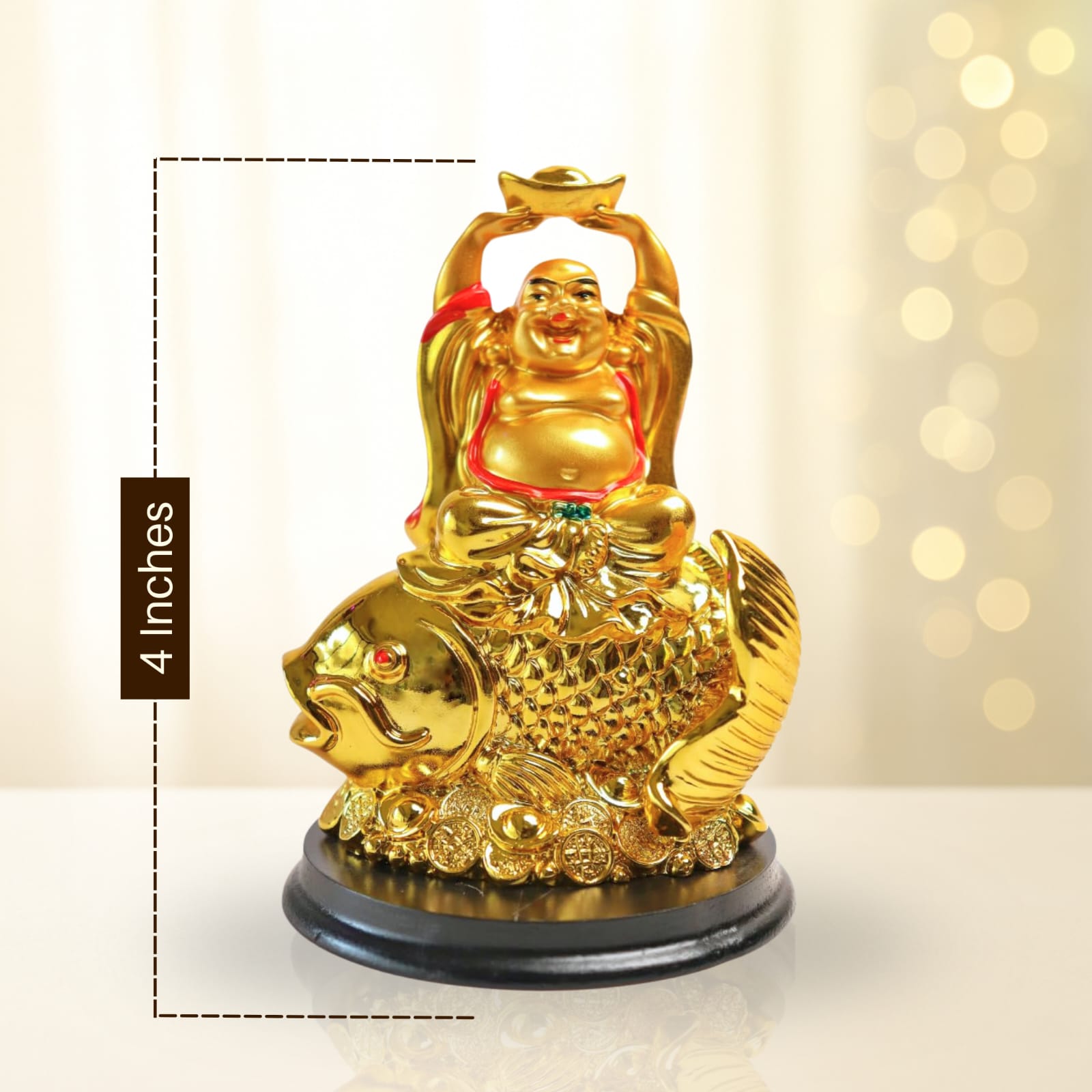 Laughing Buddha Idol on Arowana Fish | 4 Inch |