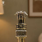 Brass Ashoka Stambh 5.5 Inch | Indian National Emblem Lion Capital of Ashoka | Pillar Statue | Government Office & Home Décor |