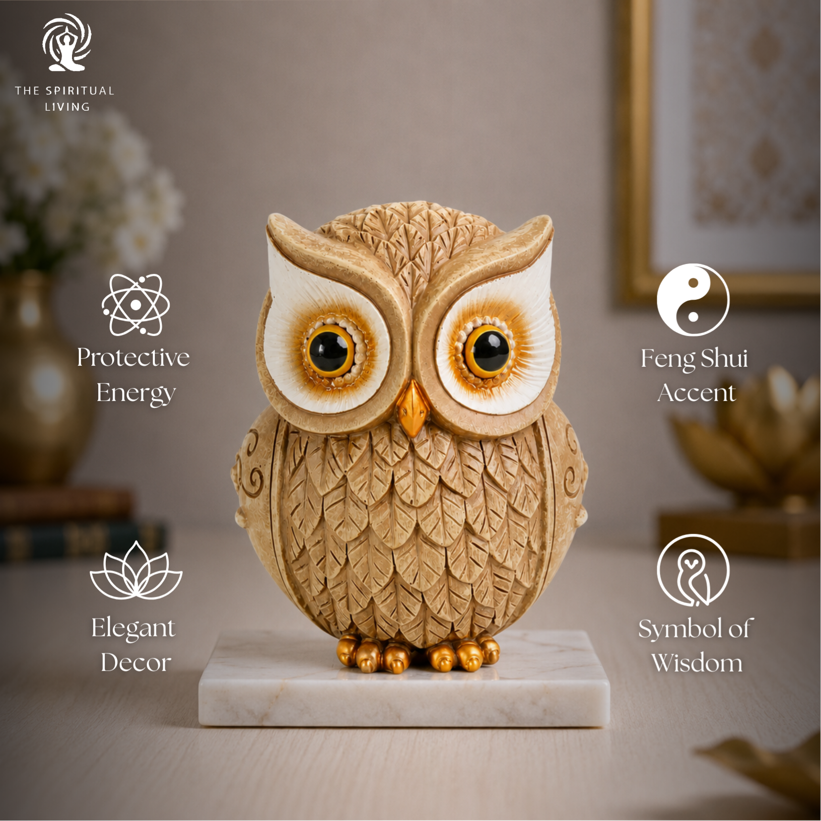 Owl Statue for Good Luck - 4 Inch (Beige)