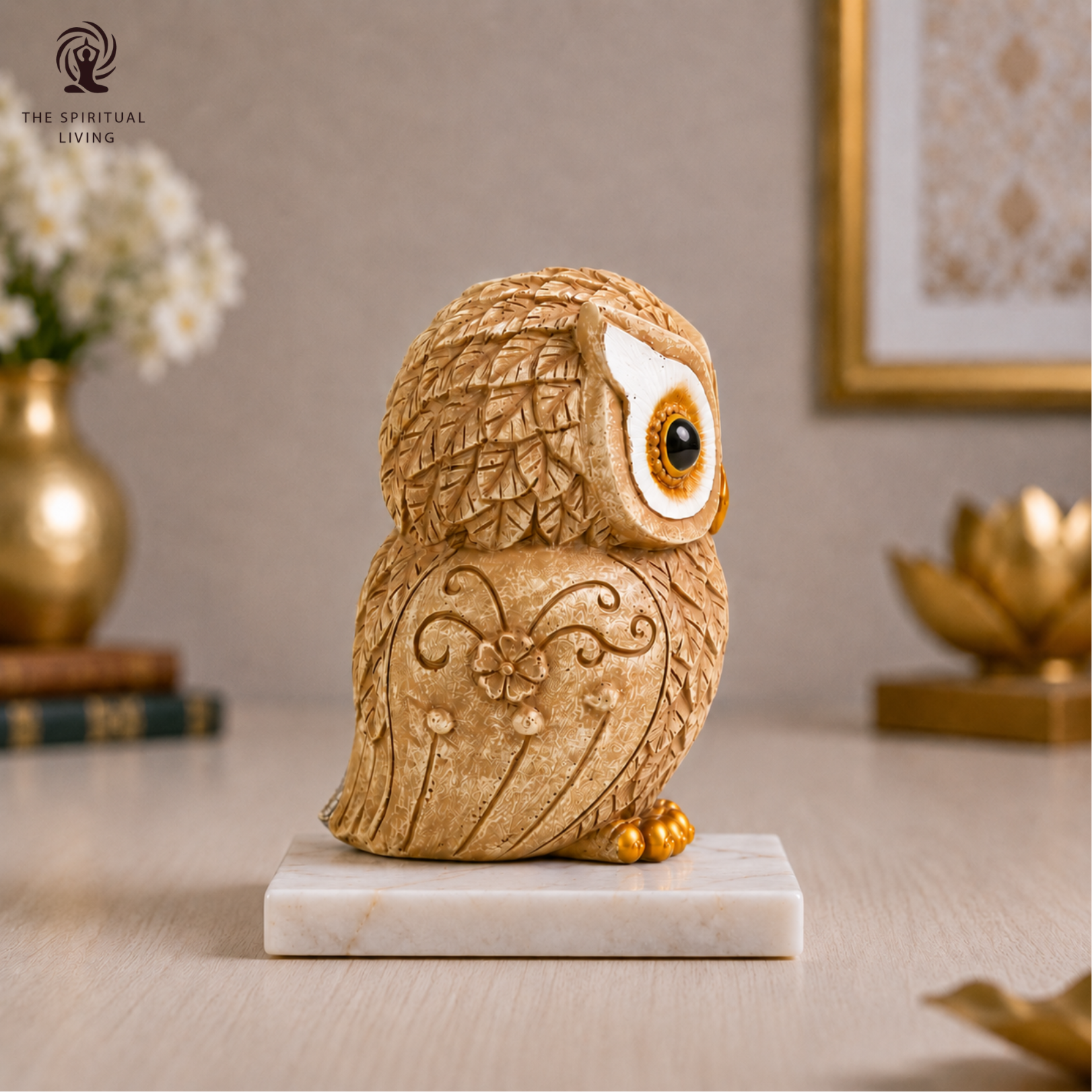 Owl Statue for Good Luck - 4 Inch (Beige)
