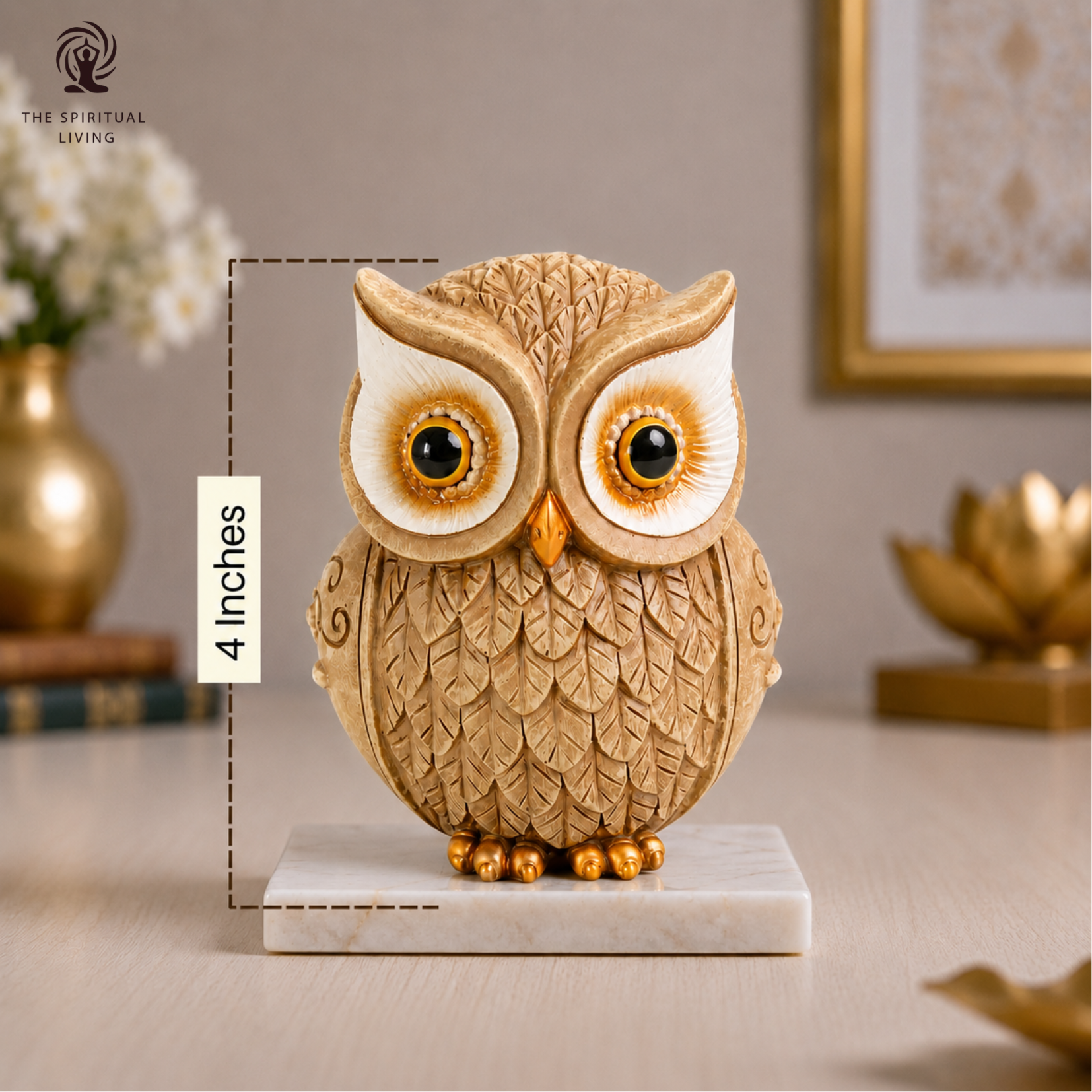 Owl Statue for Good Luck - 4 Inch (Beige)