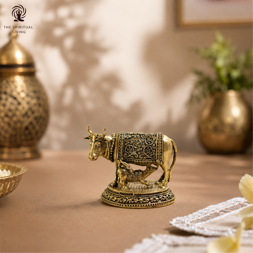 Brass Cow and Calf Statue - 2 Inch