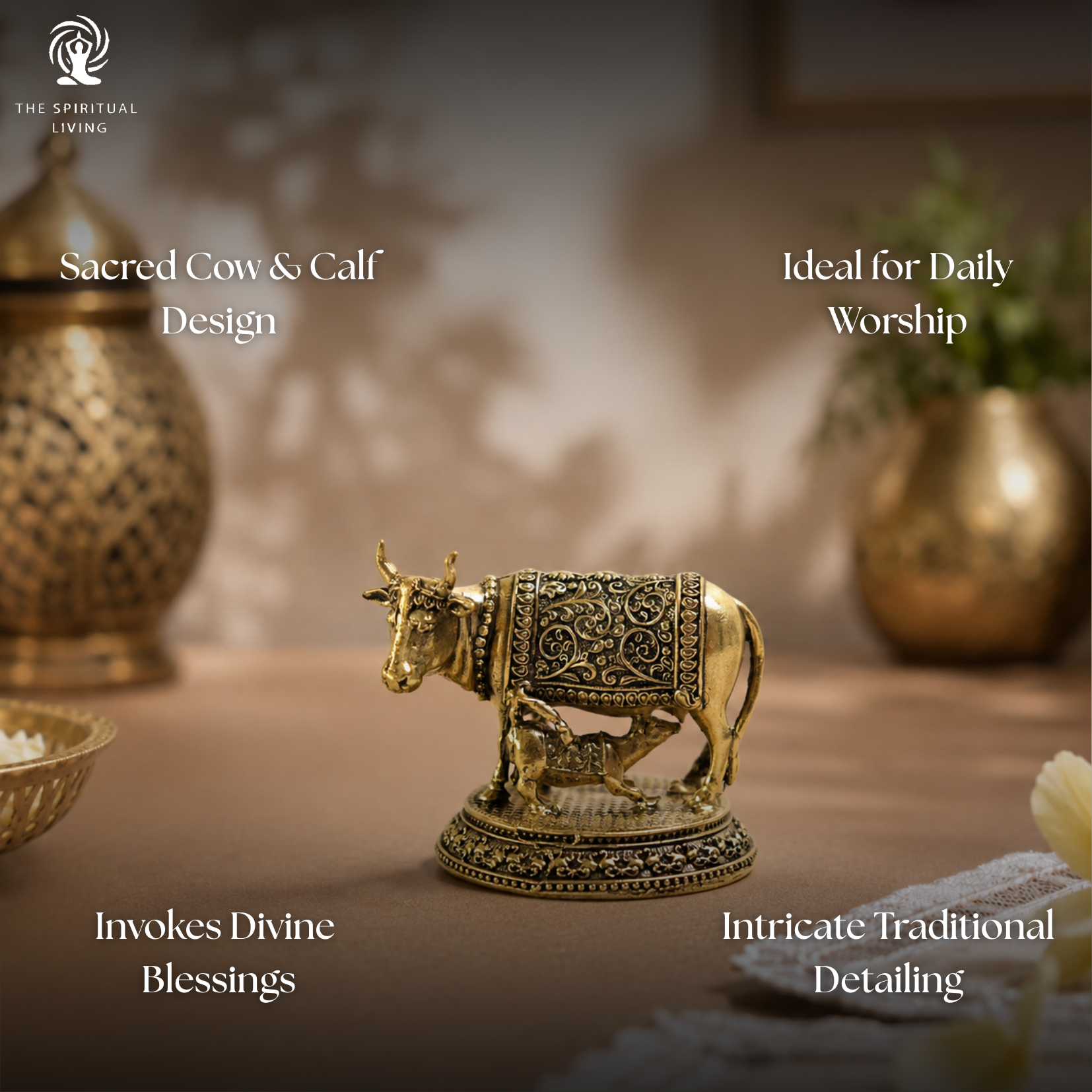 Brass Cow and Calf Statue - 2 Inch