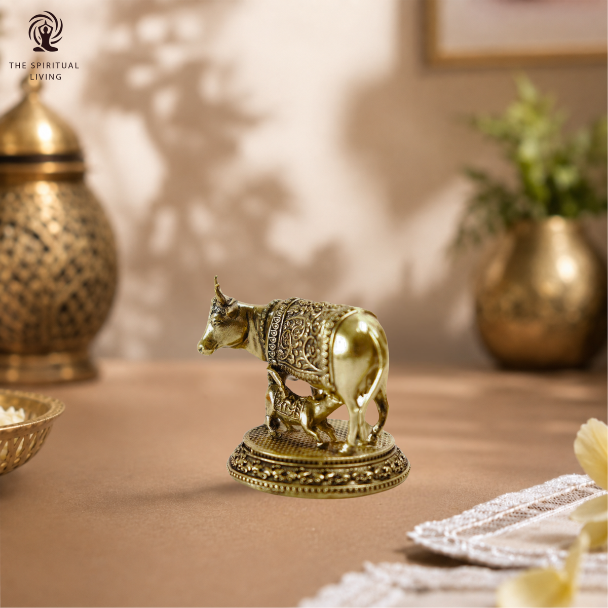 Brass Cow and Calf Statue - 2 Inch