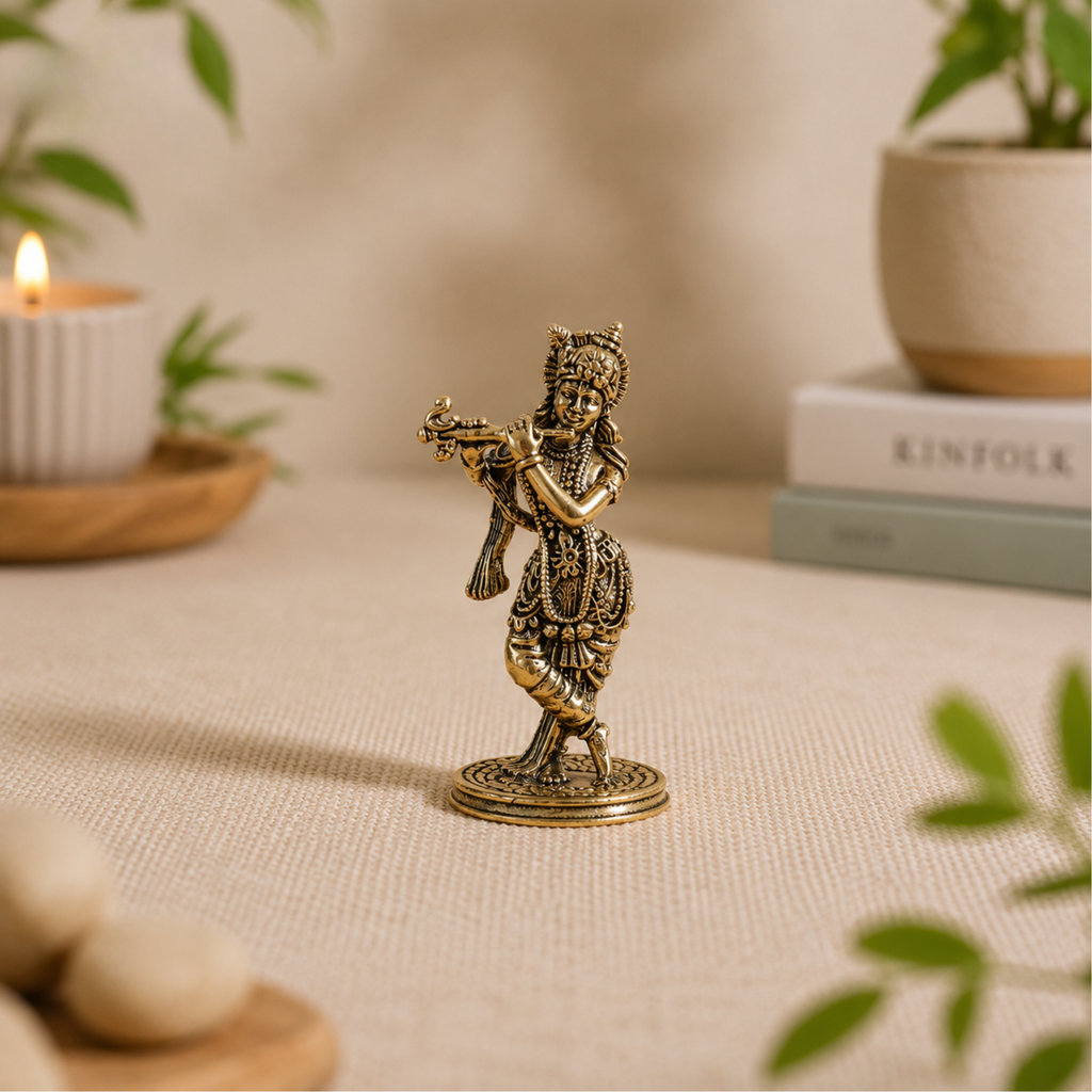 Lord Krishna Statue Playing Flute | 2.5 Inch | Idol Small | Murti | Kanha for Home Temple Puja | Murli Manohar | જય શ્રી કૃષ્ણ |