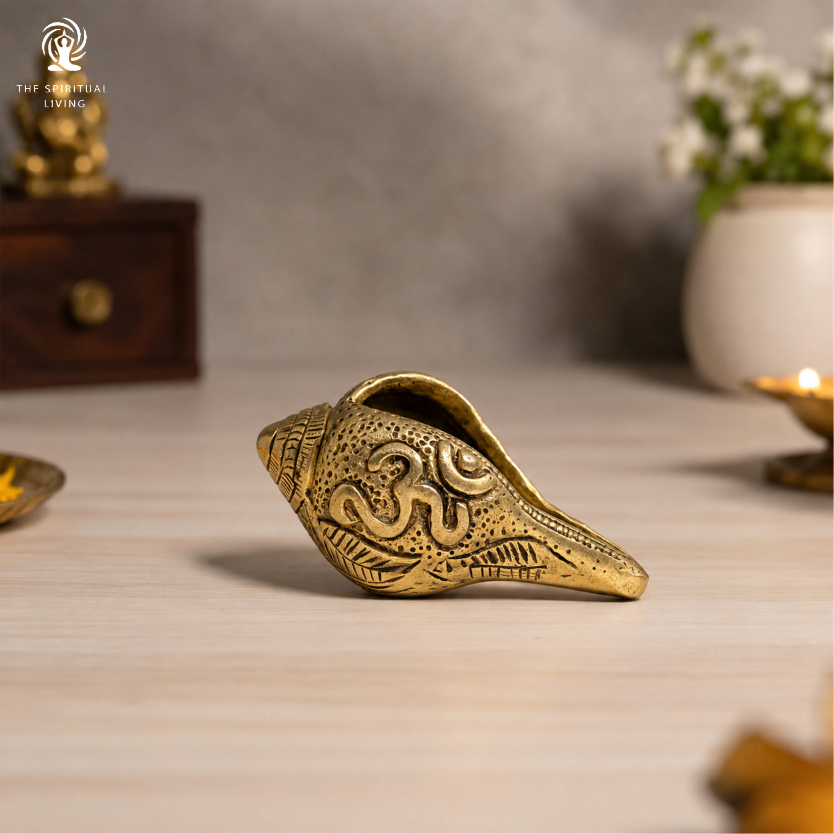 Brass Shankh | 2.5 Inch | Om Swastik Design | Decorative Conch Shell | Murti |  Vastu | Puja Samagri | शंख |