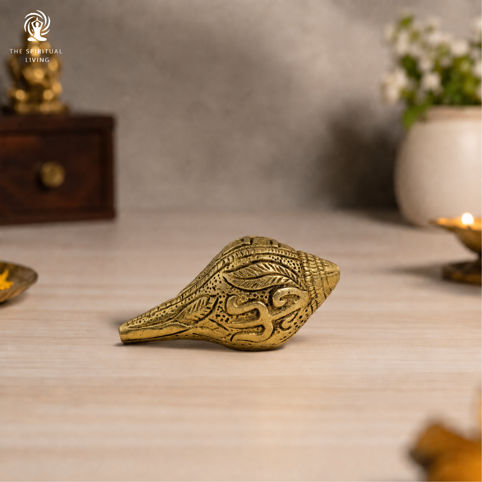 Brass Shankh | 2.5 Inch | Om Swastik Design | Decorative Conch Shell | Murti |  Vastu | Puja Samagri | शंख |