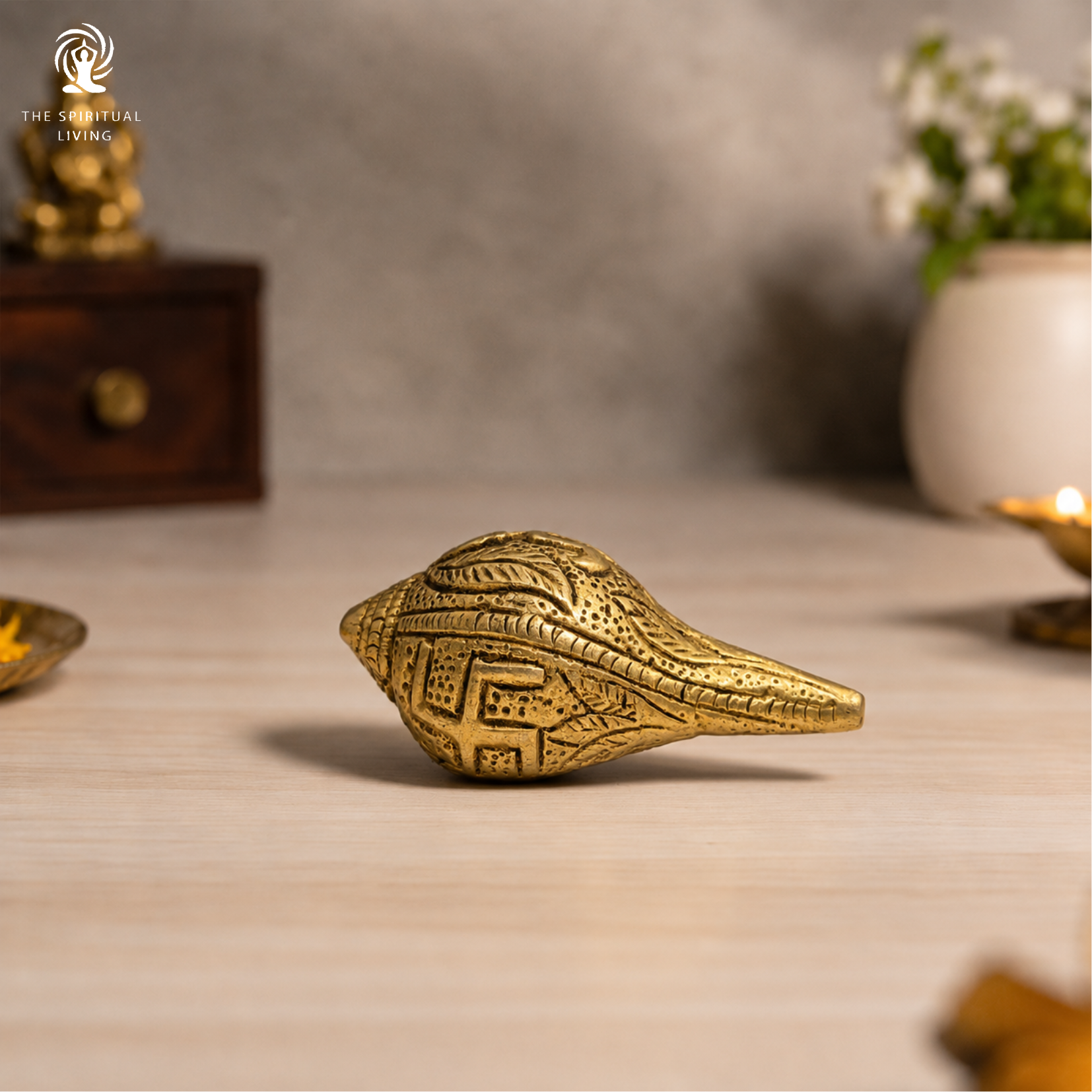 Brass Shankh | 2.5 Inch | Om Swastik Design | Decorative Conch Shell | Murti |  Vastu | Puja Samagri | शंख |