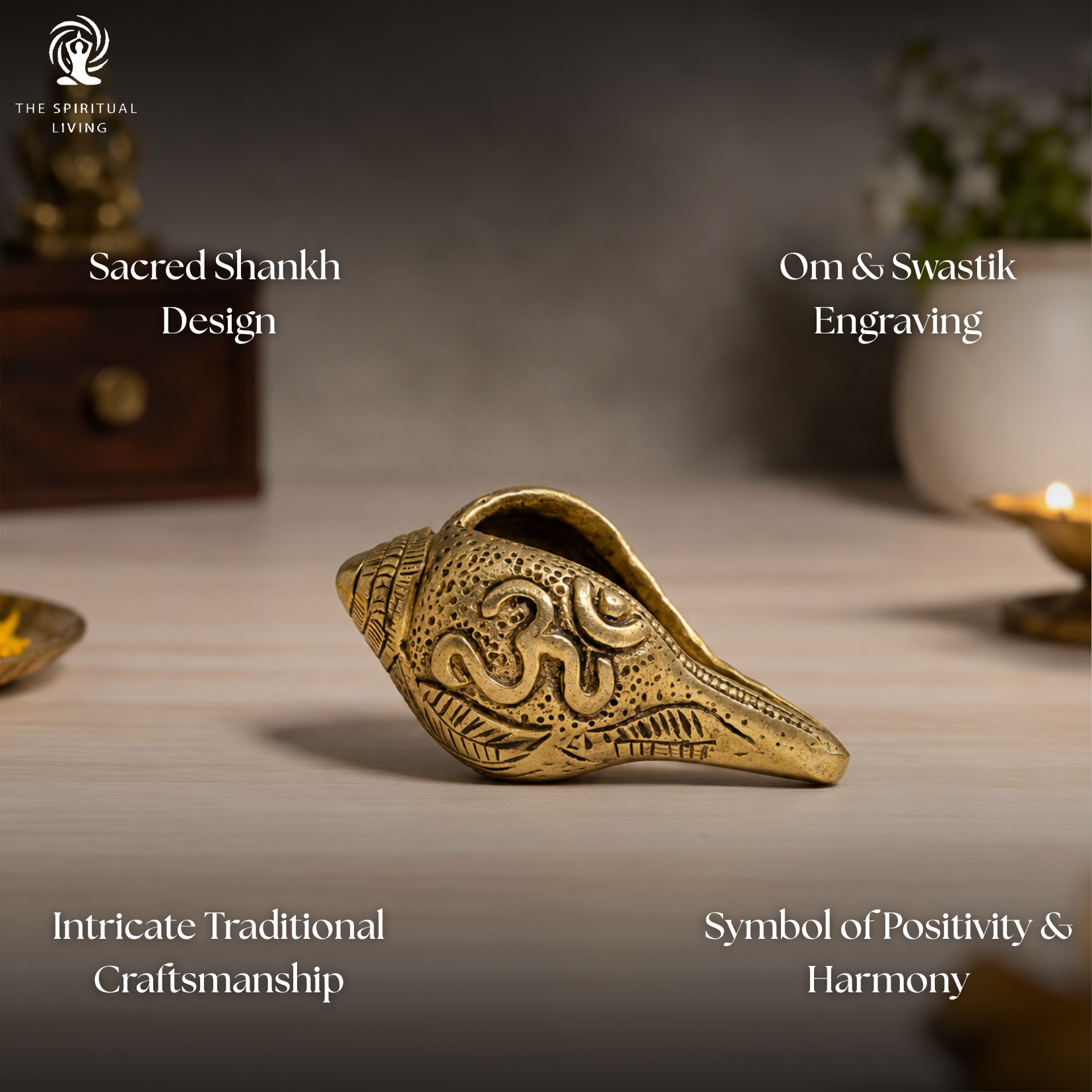 Brass Shankh | 2.5 Inch | Om Swastik Design | Decorative Conch Shell | Murti |  Vastu | Puja Samagri | शंख |