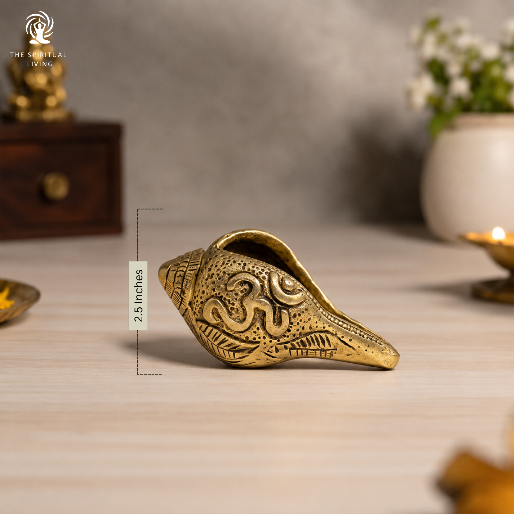 Brass Shankh | 2.5 Inch | Om Swastik Design | Decorative Conch Shell | Murti |  Vastu | Puja Samagri | शंख |
