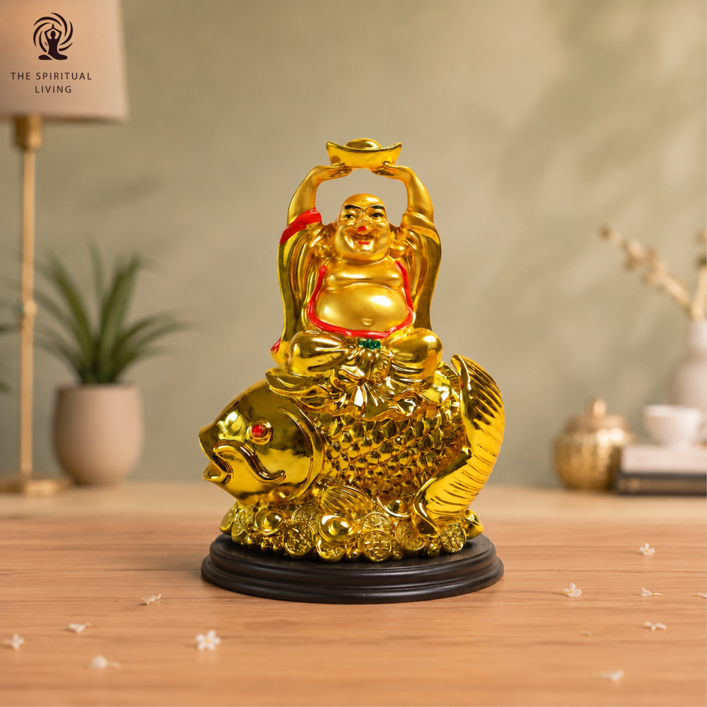 Laughing Buddha Idol on Arowana Fish | 4 Inch |