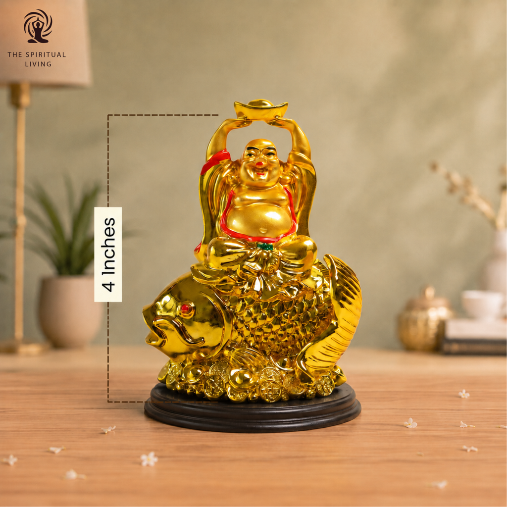 Laughing Buddha Idol on Arowana Fish | 4 Inch |