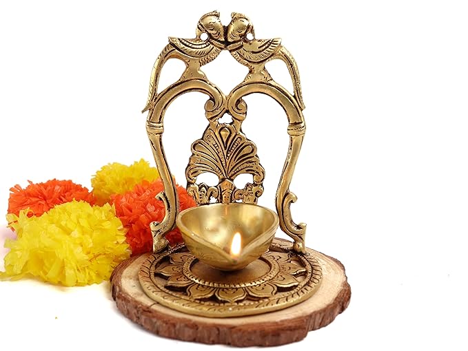 Brass 2 Peacock Diya with Base