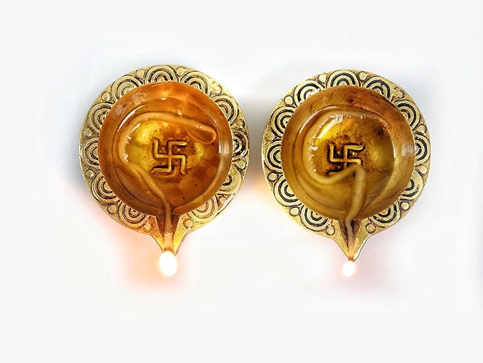 Brass Diya with Swastik & Om - 3 Inch - Pack of 2