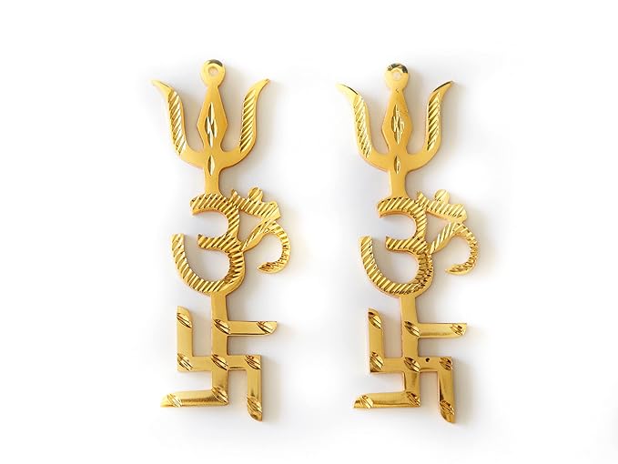 Brass Swastik Om Trishul Trishakti Yantra 5 Inch