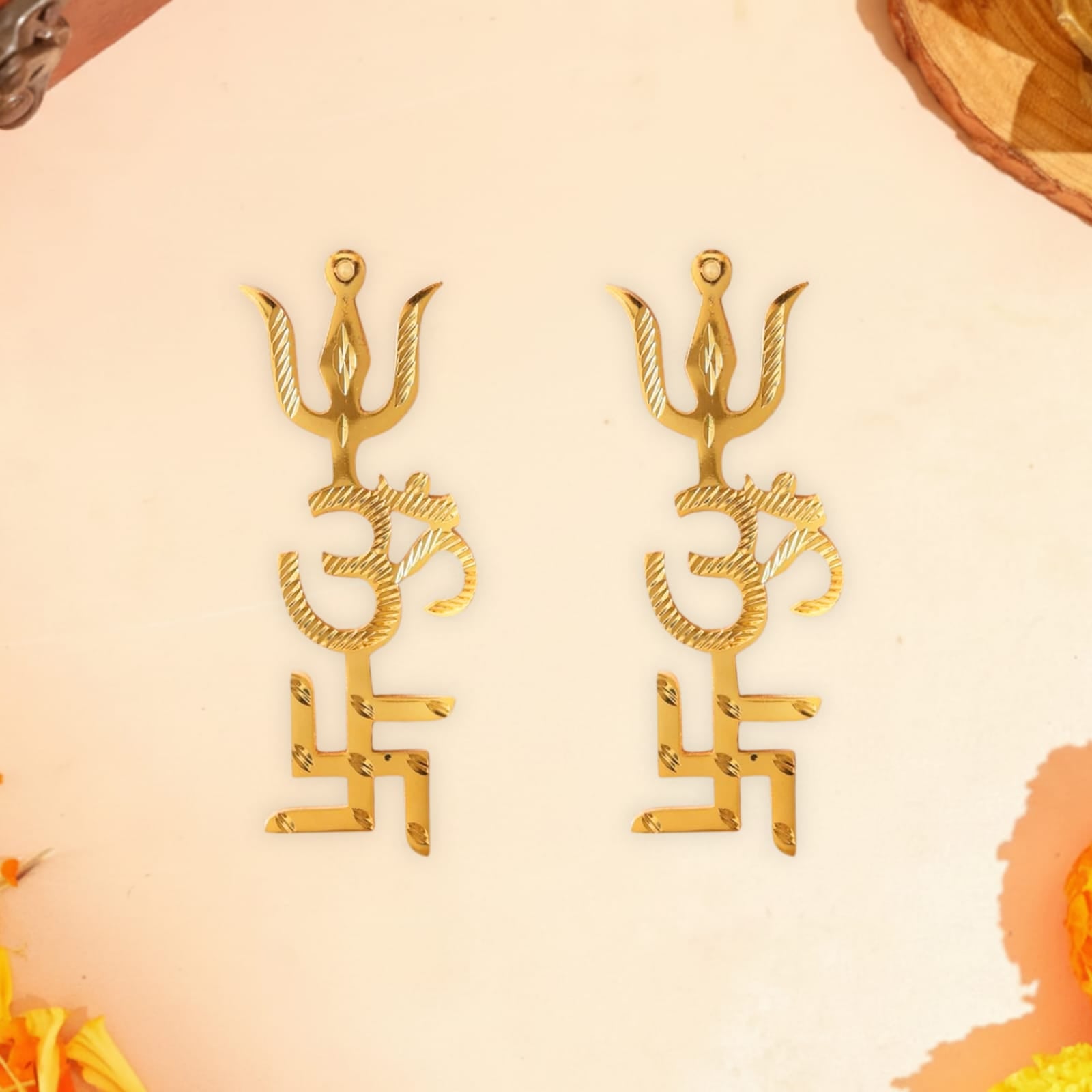 Brass Swastik Om Trishul Trishakti Yantra 5 Inch