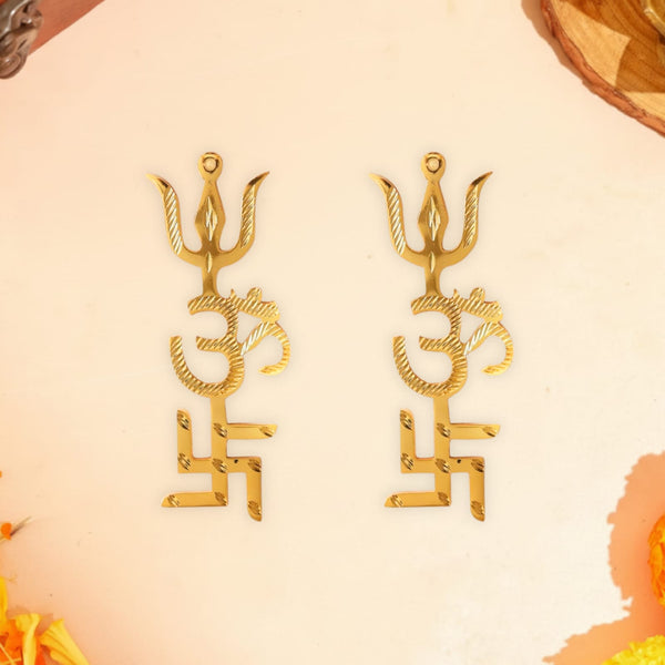 Brass Swastik Om Trishul Trishakti Yantra 5 Inch
