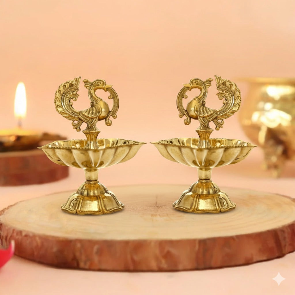 Peacock Diya - 3.5 Inch - Set of 2