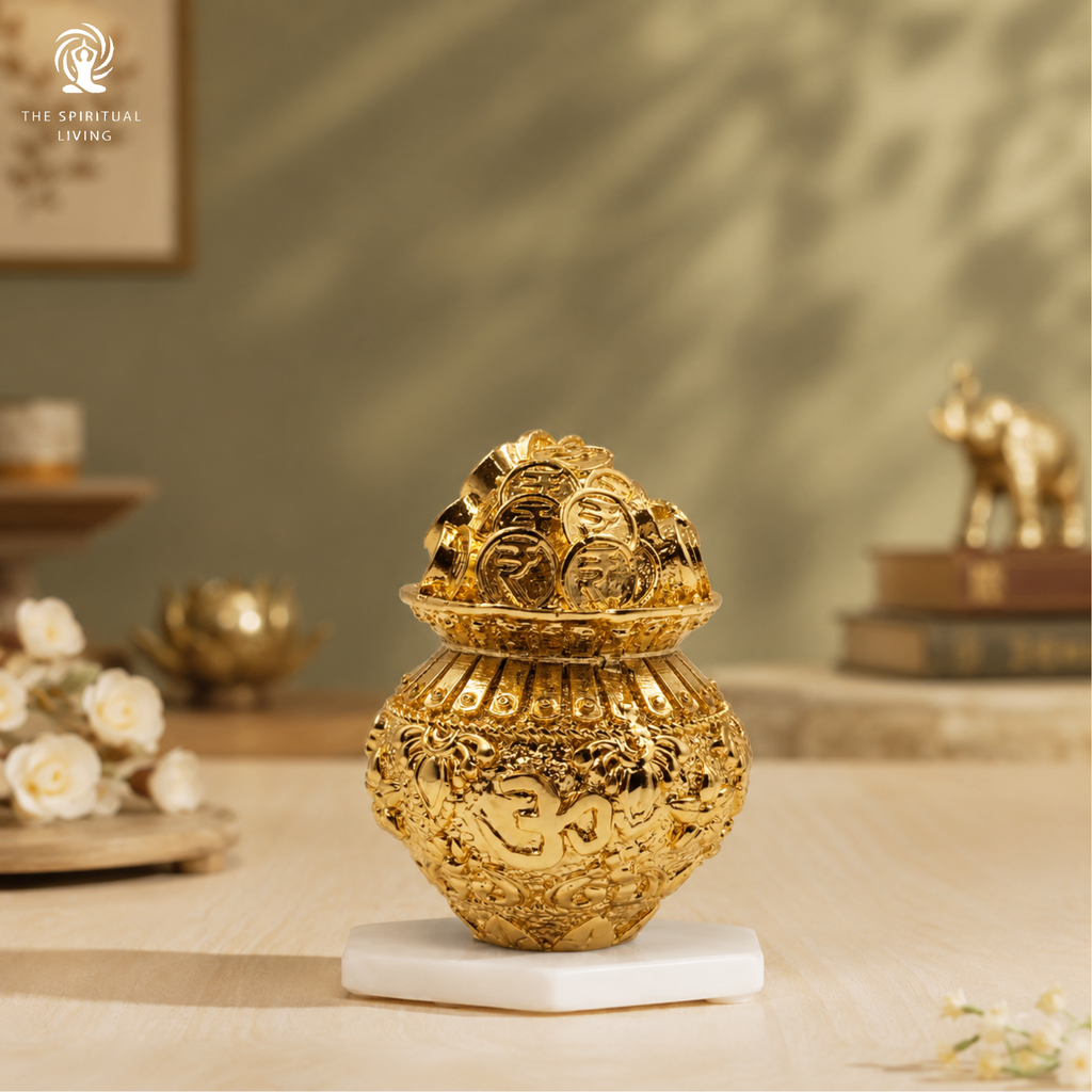 Gold Plated Coin Kalash | 2.5 Inch | Wealth Pot | Potli | Decorative | Vastu | Kuber | Laxmi |