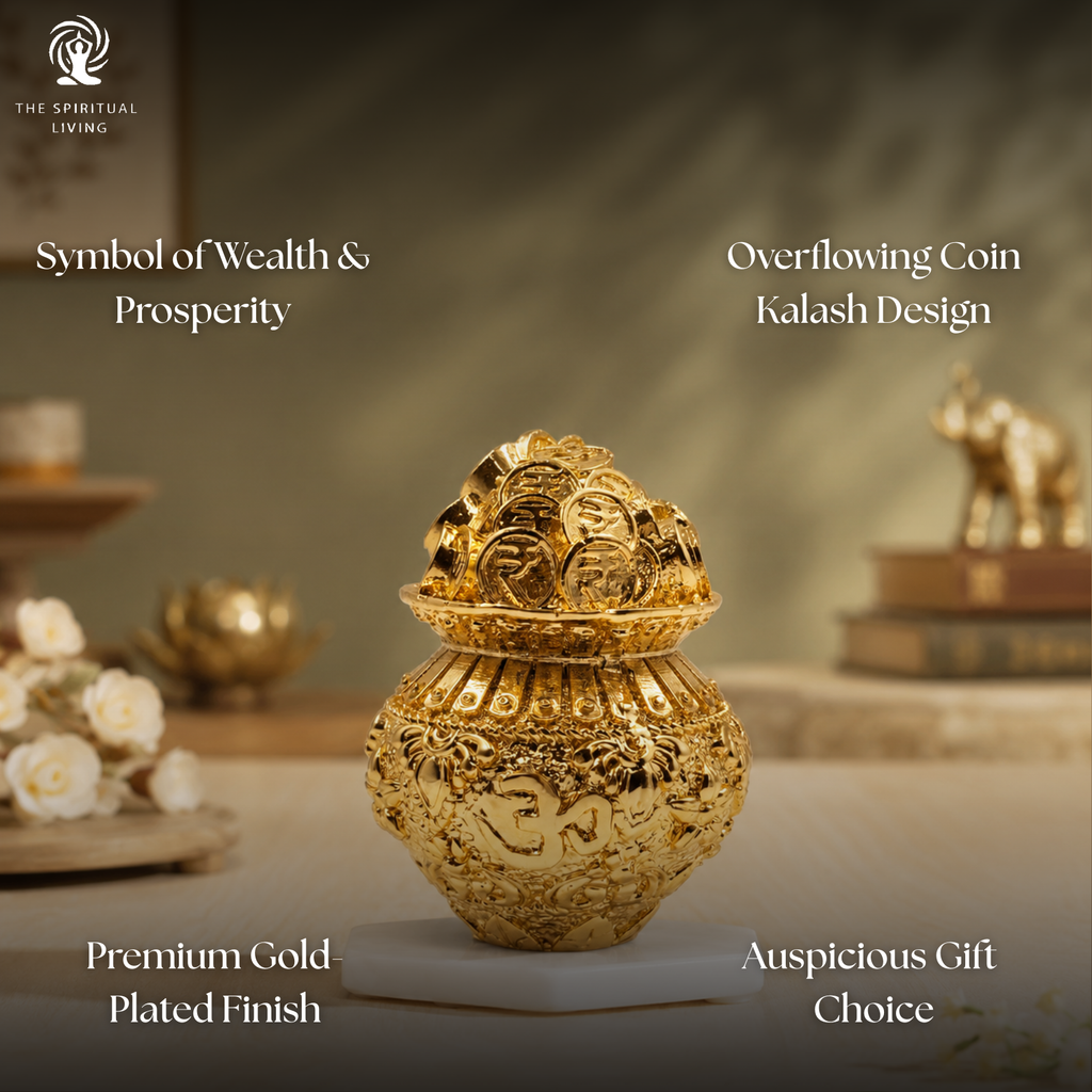 Gold Plated Coin Kalash | 2.5 Inch | Wealth Pot | Potli | Decorative | Vastu | Kuber | Laxmi |