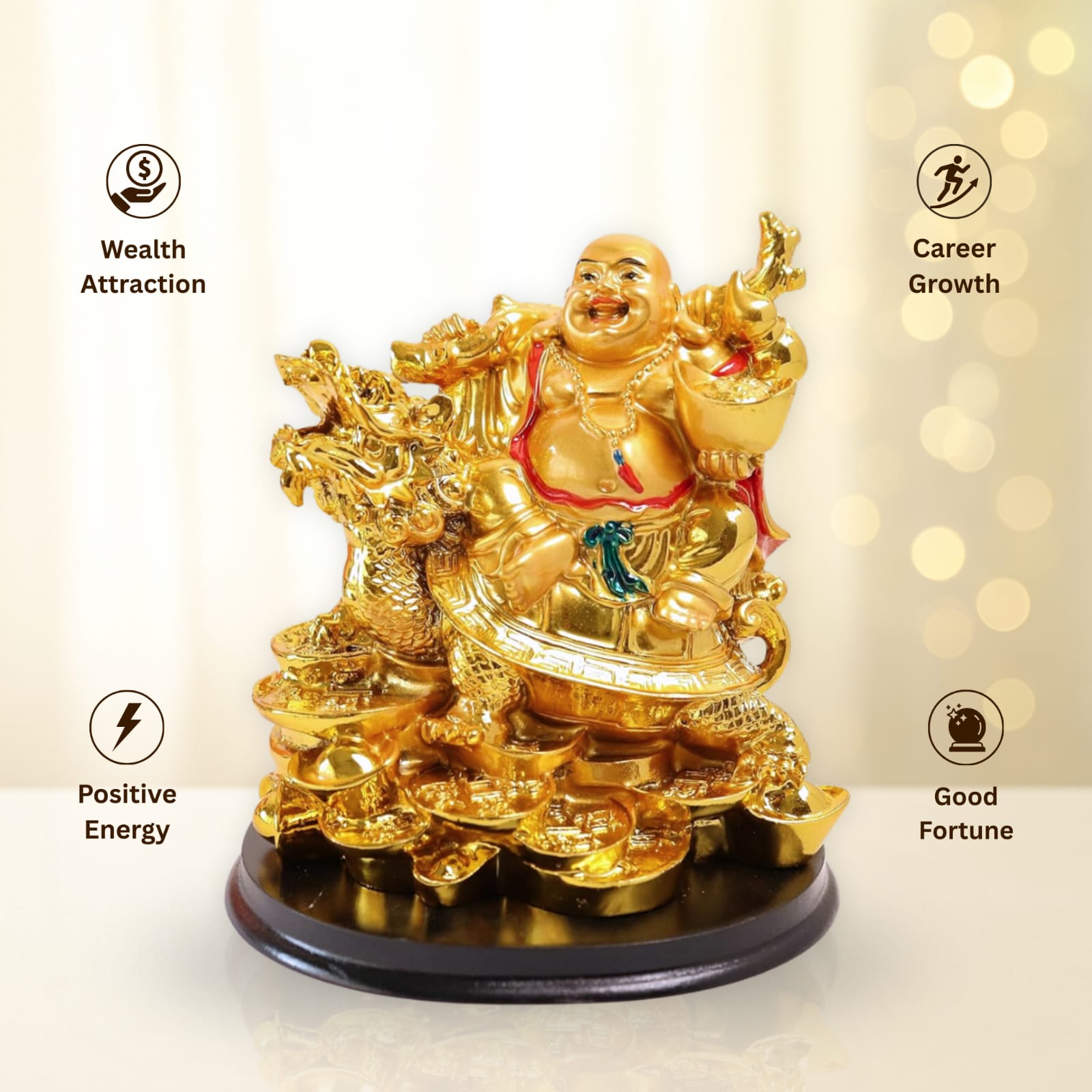 Laughing Buddha On Dragon Tortoise | 5 Inch |