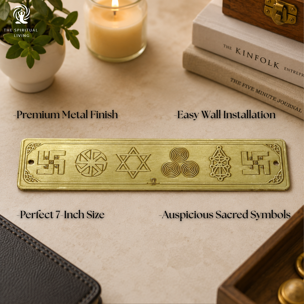 Brass Dwar Patti | 7 Inch | For Main Door Outside | Sudarshan Chakra| Shatkona | Triskelion |