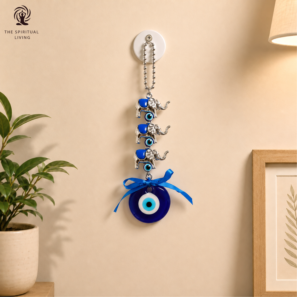 Evil Eye Wall Hanging with 3 Elephants | 9 Inch
