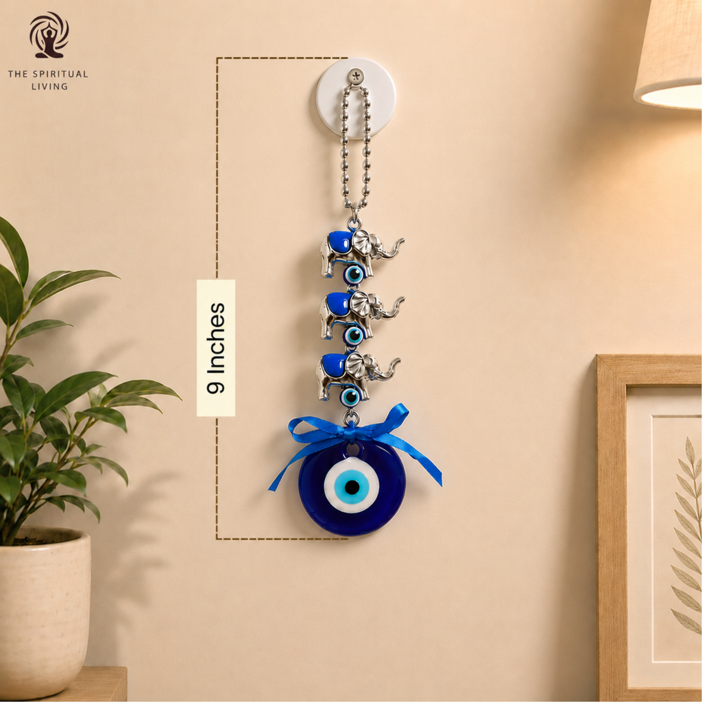 Evil Eye Wall Hanging with 3 Elephants | 9 Inch